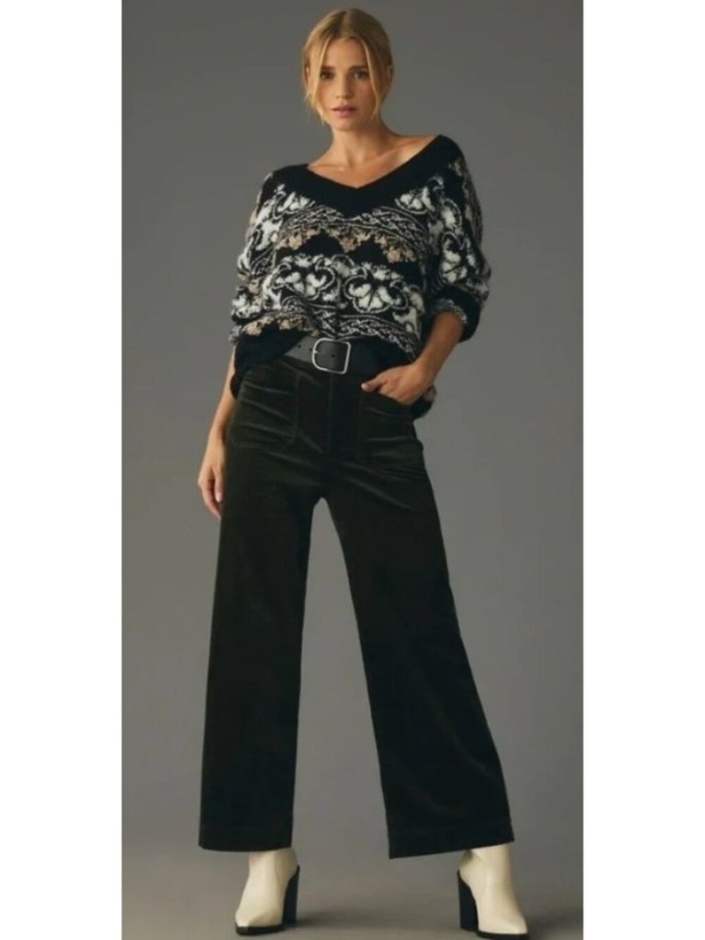 Anthropologie Maeve The Colette Cropped Wide-Leg Corduroy Pants Green-sz 33